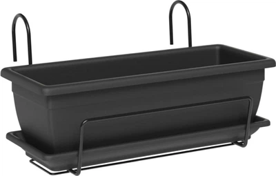 Пластиковий вазон Teraplast NARA kit 40х20 см з піддоном Темно-сірий (33169040005)