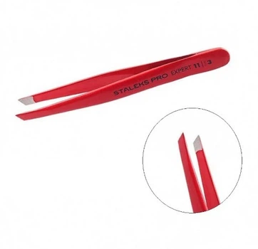 Пинцет для бровей STALEKS Pro Expert 11 TYPE 3 широкие скошенные края красный