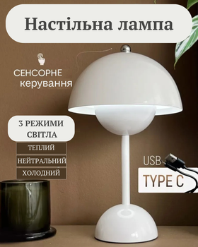 Настольная светодиодная лампа с акумулятором LED 3 режима света и регулировка яркости White