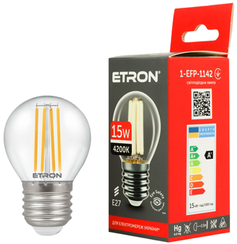 Світлодіодна лампа ETRON Filament 1-EFP-1142 G45 15Вт 4200K E27