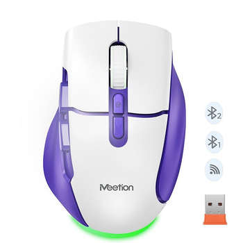 Миша комп'ютерна акумуляторна бездротова MEETION BTM001 |800-2400dpi, 7keys, 35/140h, RGB| White-purple