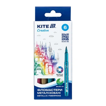 Набор фломастеров Kite Creative 1-5 мм 6 шт кистевые металлизированные цвета (K-1149)