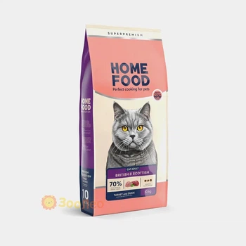 Сухой корм Home Food для взрослых кошек британских и шотландских пород "Индейка и утка", 10 кг