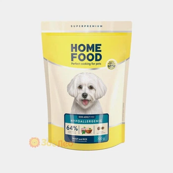Сухой гипоаллергенный корм Home Food для взрослых собак малых пород "Форель и рис", 700 г