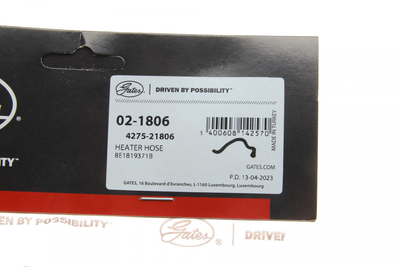 Патрубок радіатора пічки нижній Audi A4 B6/B7 1.8-2.0 00-08 02-1806 GATES