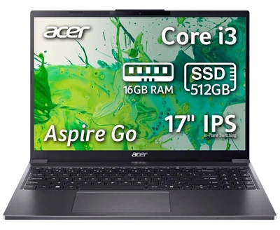 Ноутбук Acer 17 Aspire Go AG17-31P-37MW 1920х1080/ IPS/ Intel Core 3 N355/ 16 ГБ/ 512 ГБ/Dos сирий (NX.J8ZEU.008)