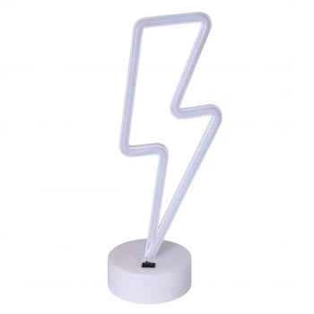 Неоновий світлодіодний нічник для інтер'єру Decoration Lamp Блискавка USB/3хАА Теплий Білий 32см | Настільне світло