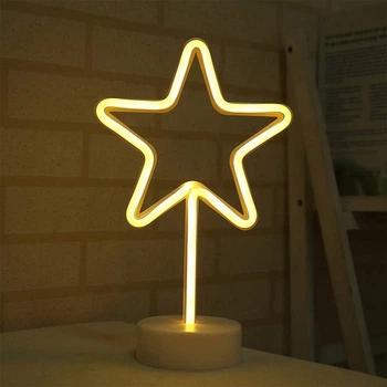 Неоновий світлодіодний нічник для інтер'єру зірка Decoration Lamp USB/3хАА Теплий білий | Настільне світло