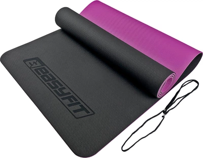 Килимок для йоги та фітнесу EasyFit TPE+TC 183x61x0.6 см ECO-Friendly двошаровий каремат EF-1924-BV Чорний з фіолетовим (56001631)