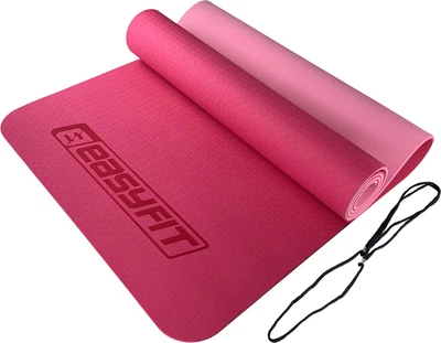 Килимок для йоги та фітнесу EasyFit TPE+TC 183x61x0.6 см ECO-Friendly двошаровий каремат EF-1924-PP Рожевий зі світло-рожевим (56000902)