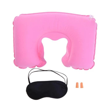 Подушка под шею для путешествий Silenta Pink + маска + беруши + чехол (127420)