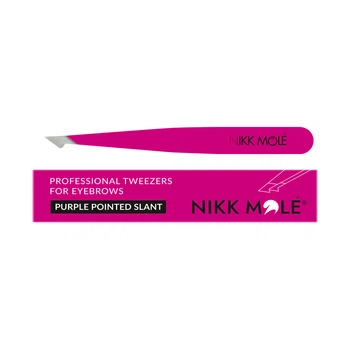 Пинцет для бровей Nikk Mole скошенный острый Tweezers pointed slant Фиолетово-розовый