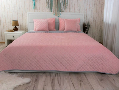 Покрывало Руно VeLour розово-серое двухстороннее 180х220 см (340.55_Pink and Grey ромб)