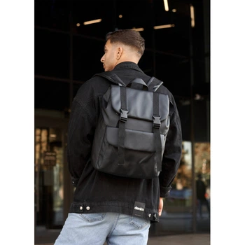 Чоловічий рюкзак ролл Sambag Loft Zard чорний з клапаном