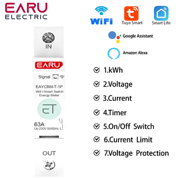 Wi-Fi реле напруги, розумний автомат 220В 63A EARU EAYCBM-T-1P з ватт і амперметром