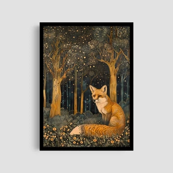 Постер Roomy "Fox and Night" Черная рамка с глянцевым стеклом A4 (29.7x21 cm)