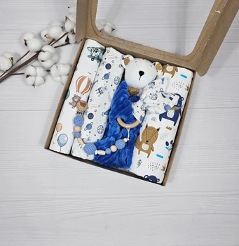 Набор для новорожденного: 3 пеленки с комфортером a.l.babybox Лесные жители на полянке