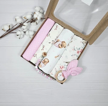 Набор для новорожденного: 4 пеленки и грызунец с держателем a.l.babybox Сладкие сны