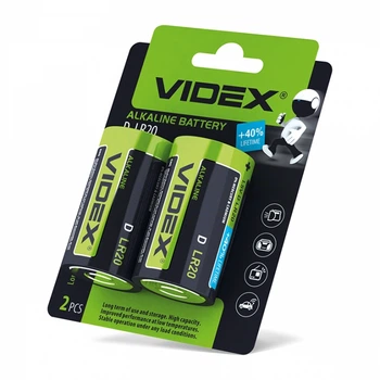 Батарейка Videx лужна LR20/D (LR2O/D 2pcs BC) blister