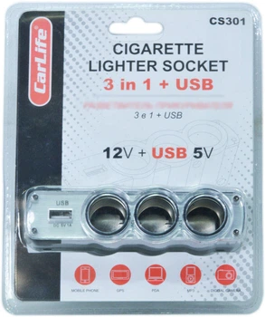 Розгалужувач прикурювача 3 в 1 + USB 12 V 5 A Carlife