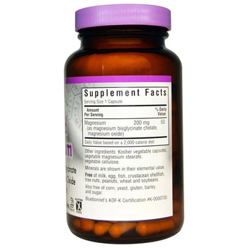 Хелатний Буферний Магній 200мг Albion Bluebonnet Nutrition 120 капсул