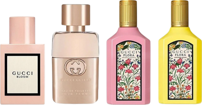 Набір для жінок Gucci Парфумована вода Flora Gorgeous Orchid 5 мл + Парфумована вода Flora Gorgeous Gardenia 5 мл + Туалетна вода Guilty Pour Femme 5 мл + Парфумована вода Gucci Bloom 5 мл (3616305447968)