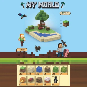 Магнітний конструктор Майнкрафт Minecraft Острів + Пляж + Дерево + Чоловічки 128 деталей, магнітні блоки