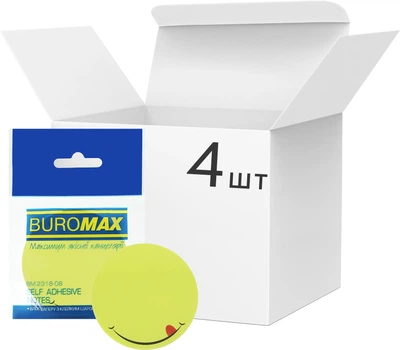 Упаковка бумаги для заметок Buromax Smile с клейким слоем 70х70 мм 50 листов х 4 шт Желтая (BM.2318-08.4)