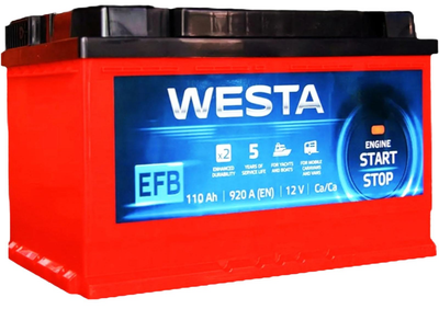 Автомобильный аккумулятор WESTA 110 Ah / 920 A EFB Start-Stop R Правый плюс (353x175x190) WEFB110