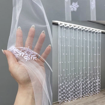 Тюль VR-Textil 1572т Фатин з вишивкою Сніжинки Холодний білий 300х270 см (42-0529)