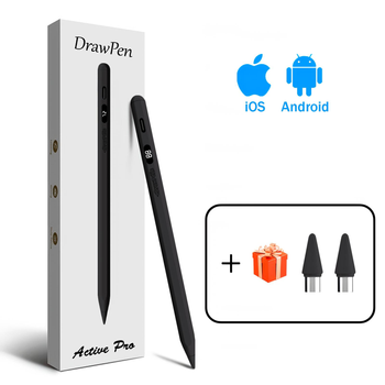 Универсальный цифровой стилус DrawPen Active Pro черный с дисплеем для iPhone, iPad и Android + 2 сменных наконечника в подарок (170725)