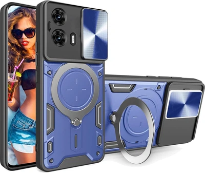 Чехол Magnetic Shield для Motorola Edge 50 Fusion бампер противоударный с подставкой кольцом Blue