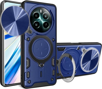 Чехол Magnetic Shield для Realme 12 Plus 5G / RMX3867 бампер противоударный с подставкой кольцом Blue