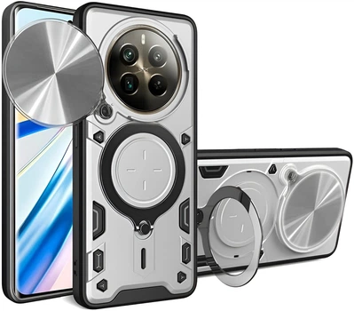 Чехол Magnetic Shield для Realme 12 4G / RMX3871 бампер противоударный с подставкой кольцом Silver