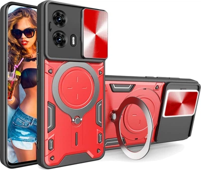 Чехол Magnetic Shield для Motorola Edge 50 Fusion бампер противоударный с подставкой кольцом Red