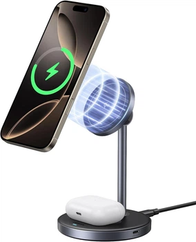 Магнітна бездротова зарядна підставка 2-in-1 UGREEN W710 Qi2 25Вт MagSafe для iPhone 16 15 14 13 12 Pro Max, AirPods 3/2/Pro Black (45382)