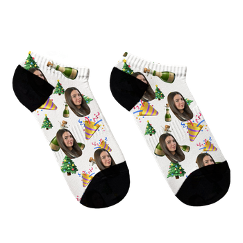 Шкарпетки Ponty Shop короткі з фото "Новорічні Emoji" розмір 41-45 Білі