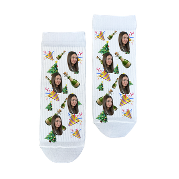 Шкарпетки Ponty Shop з фото "Новорічні Emoji" Дитячі розмір 12-22 Білі