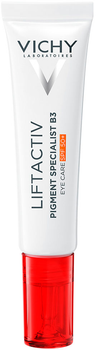 Антивозрастной крем Vichy Liftactiv Pigment Specialist B3 Eye Care SPF50+ для коррекции пигментных пятен и темных кругов в зоне вокруг глаз 15 мл (3337875918534)