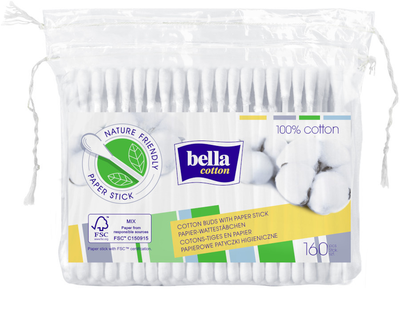 Ватные палочки бумажный стик Bella Cotton 160 шт