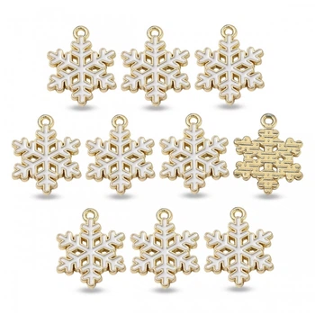 Підвіска Сніжинка Біжутерний Сплав, Біла Емаль, Золото, 20.5х16х1.7мм, Отвір 1.5мм, 10 шт