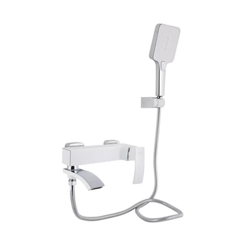 Змішувач для ванни Qtap Swan Cascada з поворотним виливом (з душовим гарнітуром) Chrome/White
