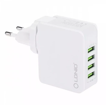 Зарядний пристрій LDNIO A4403, 220V, 4xUSB 5V/4.4A, білий, без кабелю