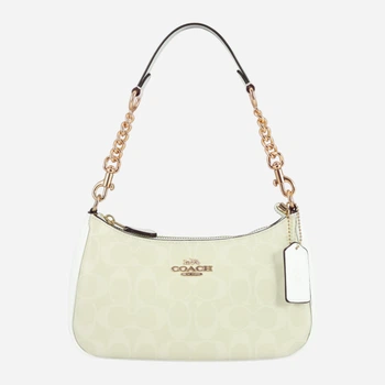 Сумка багет седло женская из натуральной кожи средняя Coach Teri Shoulder Bag In Signature Canvas BG-COA-63 Белая (195031572807)