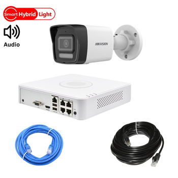 Комплект відеонагляду на 1 вуличну камеру Hikvision 2Mp-IP-DS-2CD1023G2-LIUF-Hybridlight з мікрофоном