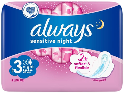 Гігієнічні прокладки Always Sensitive Night 9 шт. (129577)