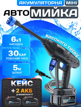 Аккумуляторная мини мойка высокого давления на 2 аккумулятора 48V автомобильная минимойка для авто машины бытовая портативная беспроводная 6 режимов автомобильные аккумуляторные мойки минимойки для автомобиля