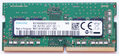 RAM Samsung 8GB DDR4 2400MHz SODIMM для ноутбуків, Non-ECC, PC4-19200, CL17, 1.2V (M471A1K43CB1-CRC)
