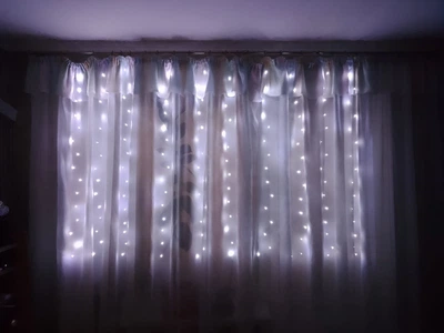Гірлянда штора 2x1.5 метри, 150LED, "світлодіодні краплі" від USB, холодний білий колір, 8 режимів + пульт