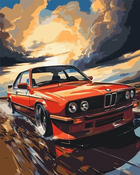 Картина по номерам 40х50 см. Авто BMW E34 Оригами LW3324